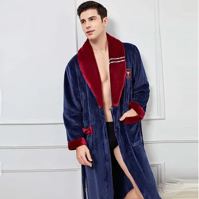 Winter Neue männer Robe Homewear Plus Größe 3XL 4XL Kimono Bademantel Kleid Korallen Fleece Dusche Peignoirs Lose Verdicken nachtwäsche Image