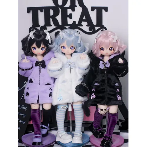 Bjd Puppen kleider für 1/4 1/6 Puppen zubehör Mantel süße Socken Outfit schwarz weiß lila Puppe