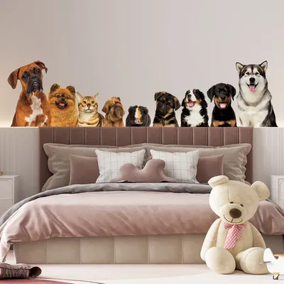 C30 # Wandaufkleber mit 9, niedlichen Katzen und Hunden, Kinderzimmer-Hintergrund, Heimdekoration, Image