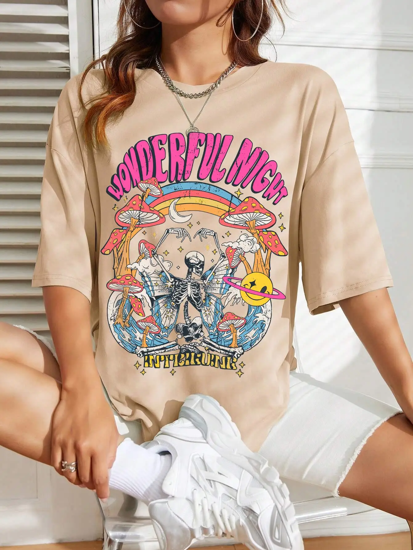 Tanzende Schädel Gedruckt Weibliche T-Shirts Coole Bequeme T-shirts Casual Mode Lustige T-shirts Hip Hop Übergroßen Frauen Tops