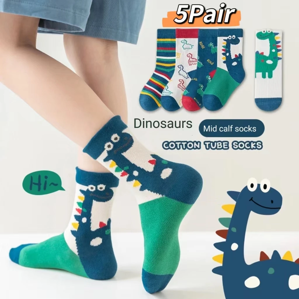 Kinder socken 5 Paar Herbst und Winter neue Mittel kalb Dinosaurier Frühling und Herbst Jungen und Mädchen Baby mittleres und großes Kind Image