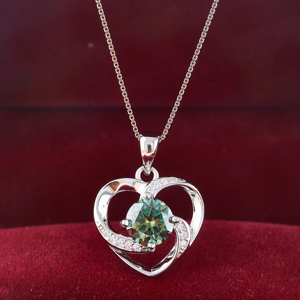 100% blau grün Moissan ite Halskette Anhänger für Frauen 1,0 ct Silber Schmuck Hochzeit funkelnden Runds chliff Moissan ite Anhänger Image