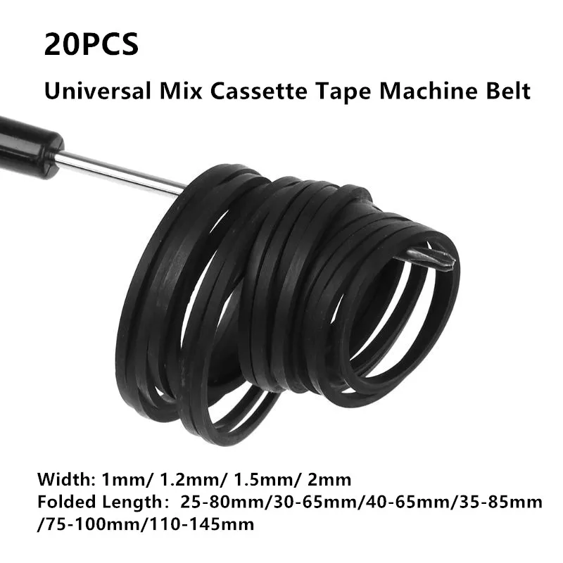 20 Stück Universal Mix Kassetten band Maschinen gürtel sortiert gemeinsame quadratische Gummiband für Recorder Walkman CD DVD-Laufwerk 1.2/1.5/2mm