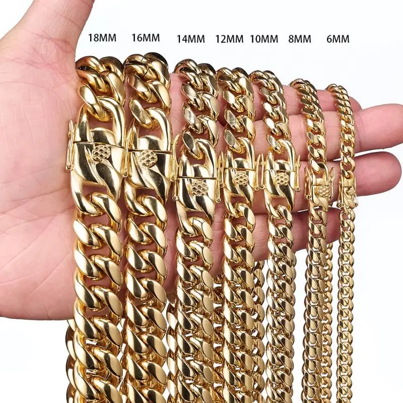 7 " - 40" 316l Edelstahl kubanische Miami Ketten Halsketten schwere goldene Farbe Link für Männer Hip Hop Rock Schmuck