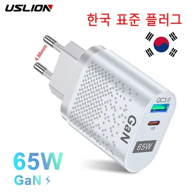 Uslion 65w gan ladegerät tablet laptop schnell ladegerät typ c pd schnell ladegerät kr stecker usb Image