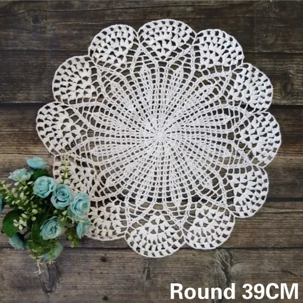 39 CM Runde Luxus Baumwolle Tabelle Ort Matte Tuch Spitze Häkeln Weihnachten Tischset Bahn Küche Hochzeit Deckchen Coaster Matte Pad Image