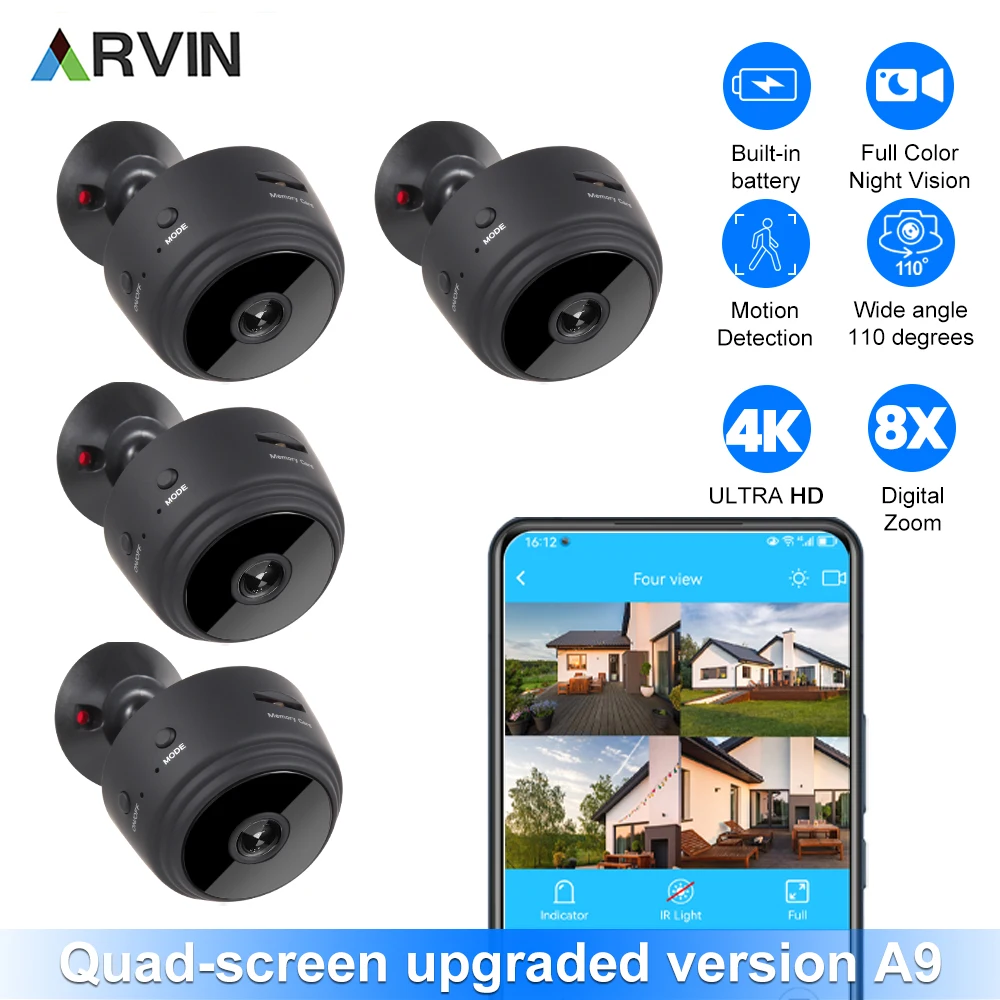 2023 neue 4k a9 Mini-WLAN-Kamera drahtloses Video ir Nachtsicht Bewegungs erkennung Home Security Überwachungs kamera Monitor Image