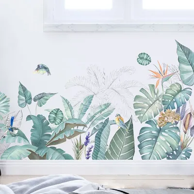 Außenhandel tropische grüne Pflanze Schildkröte zurück Blatt Vogel Schlafzimmer Wohnzimmer Wand dekoration Wanda uf kleber Großhandel Wand dekoration Image