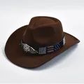 Herren Fedora Hut mit gebogener Krempe Western Cowboyhut mit Gürtel Gentleman Lady Cowgirl Jazz Cap