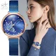 Shengke Top Luxus Quarz Armbanduhr für Frauen blau Edelstahl armband Mode lässig Damen uhren bestes