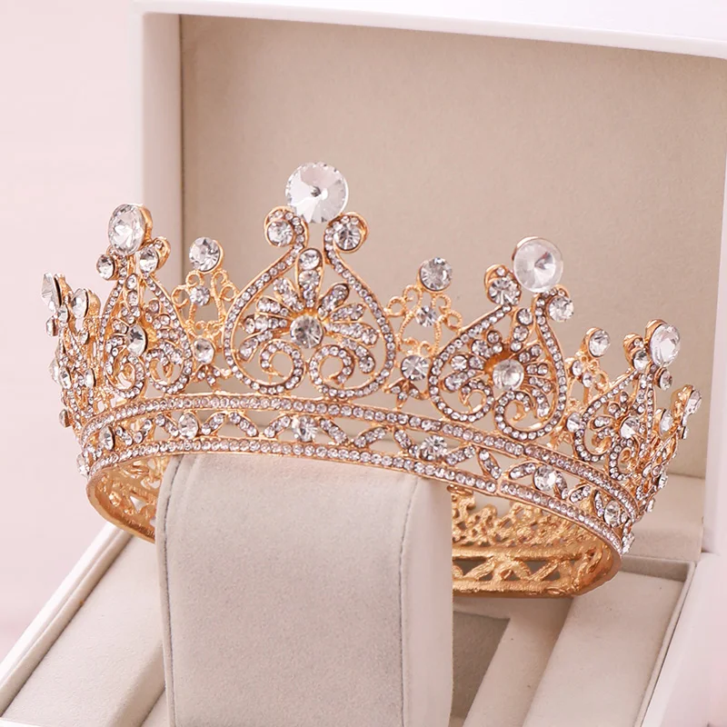 Vintage Silber Farbe Diademe Kristall runde große Krone Brautkrone Tiara Hochzeit Königin Krone Haarschmuck Braut Haarschmuck Image