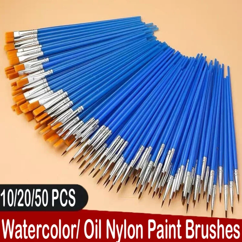 10/20/50 PCS Malerei Pinsel Set Kunst Runde Flache Haare Nylonhaar Pinsel für Öl Acryl Aquarell für Kinder Kunstbedarf Image