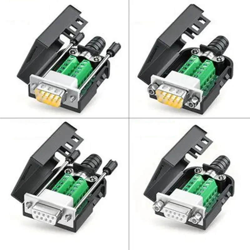 RS232 RS485 DB9-Stecker, männlich, weiblich, 9-polige Breakout-Klemmen, COM-Stecker, D-SUB-Klemmen, 21–24 AWG-Draht, lötfreier Stecker Image
