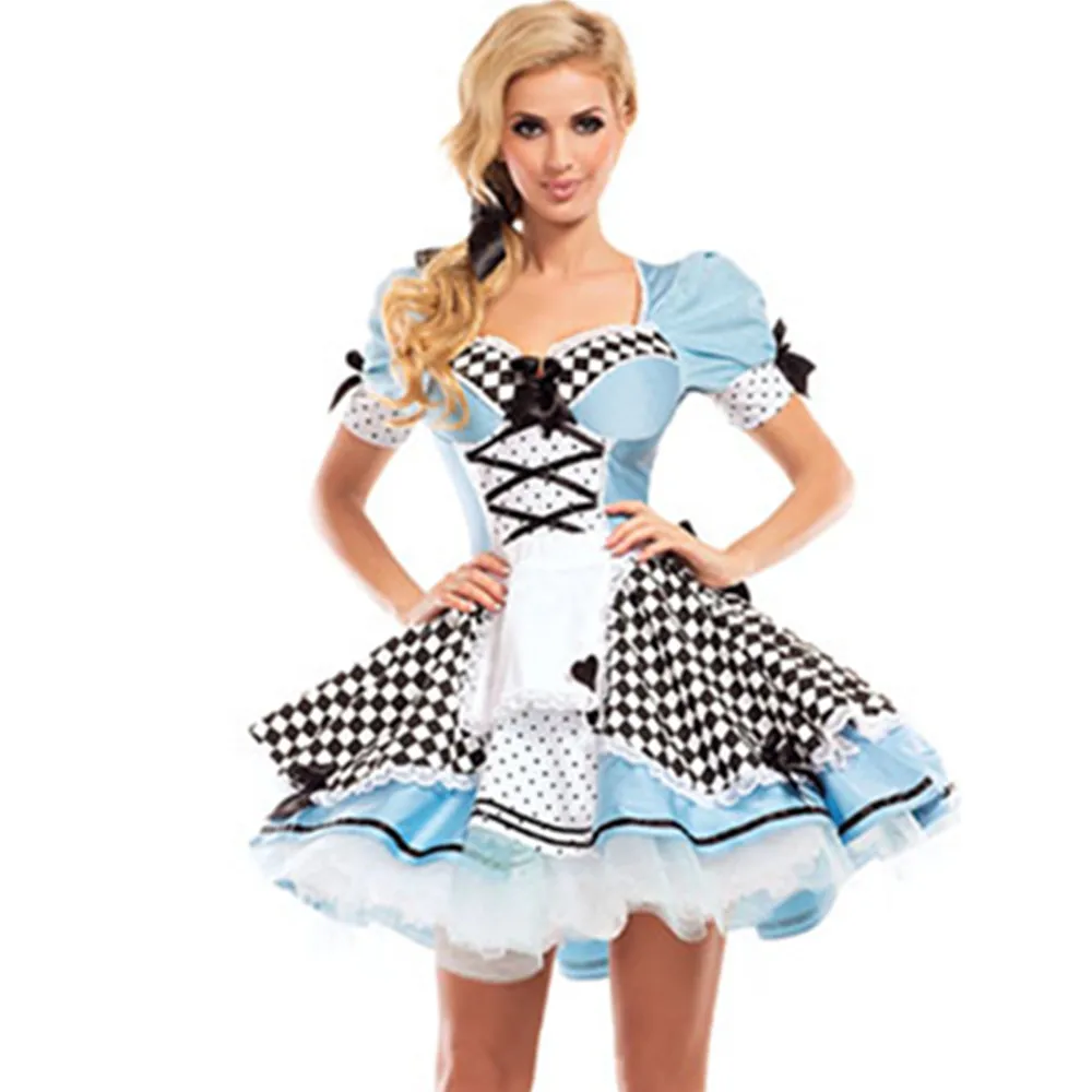 Frauen Erwachsene Alice Im Wunderland Kostüm Cosplay Kleid Fantasie Party Blau Süße Lolita Maid Halloween Kostüme Image