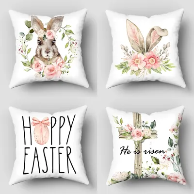Blume Kaninchen eine Seite gedruckt Kissen bezug glücklich Ostern Kissen bezug Familie Outdoor-Sofa Wohnkultur 45x45cm Image