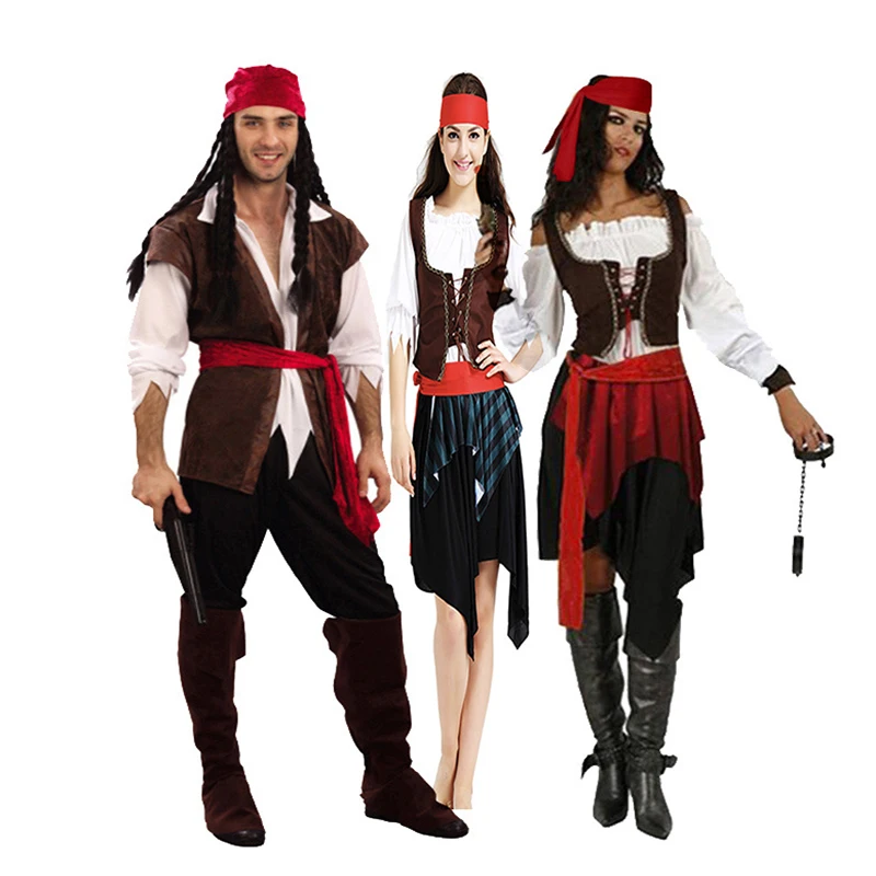 Männer Frauen weibliche karibische Piraten Kapitän Kostüm Halloween Cosplay Anzug Frau Gothic Medoeval Kostüm Image