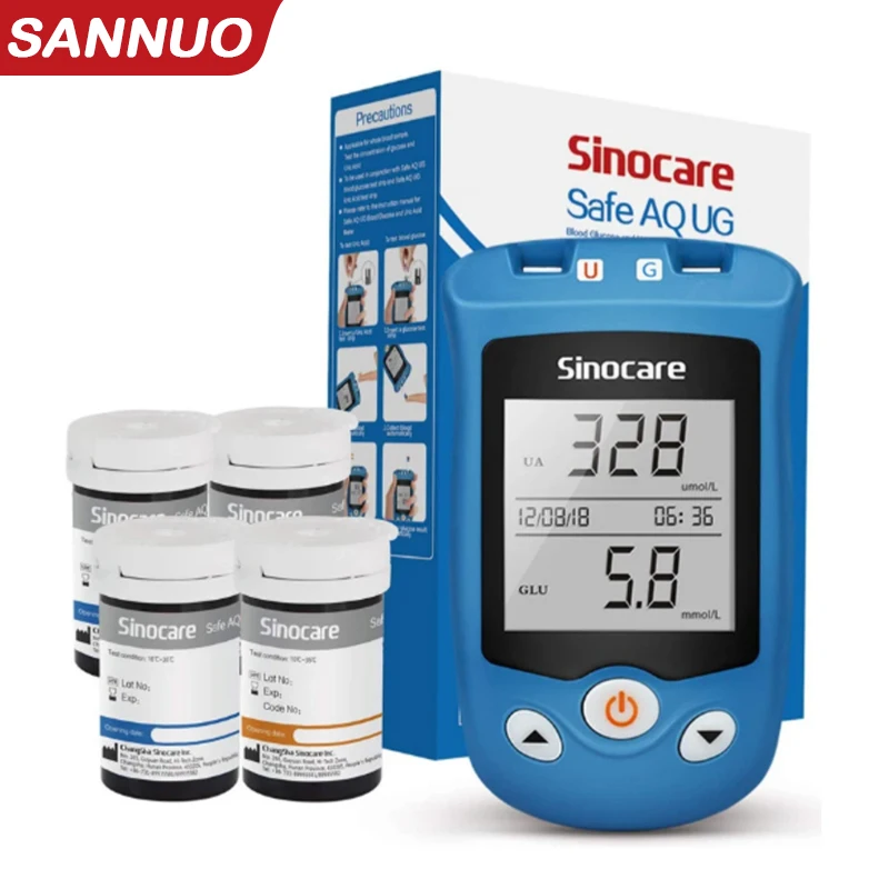 Sinocare 2-in-1 Safe AQ UG Blutzucker- und Harnsäuremessgerät Blutzuckermessgerät für schwangere Diabetes-Teststreifen Glucometer-Kit Image