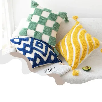 Boho geometrische getuftete Kissen bezug bunte Baumwolle Leinwand Kissen bezüge dekorative Wohnkultur Kissen für Sofa Image