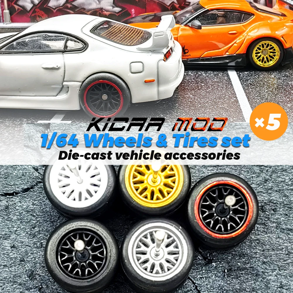 KicarMod 1/64 Räder Reifen BBS Stil Fünf Farben Fahrzeug Spielzeug für 5 Autos pro Tasche für Hot Wheels Hobby Modifizierte Teile