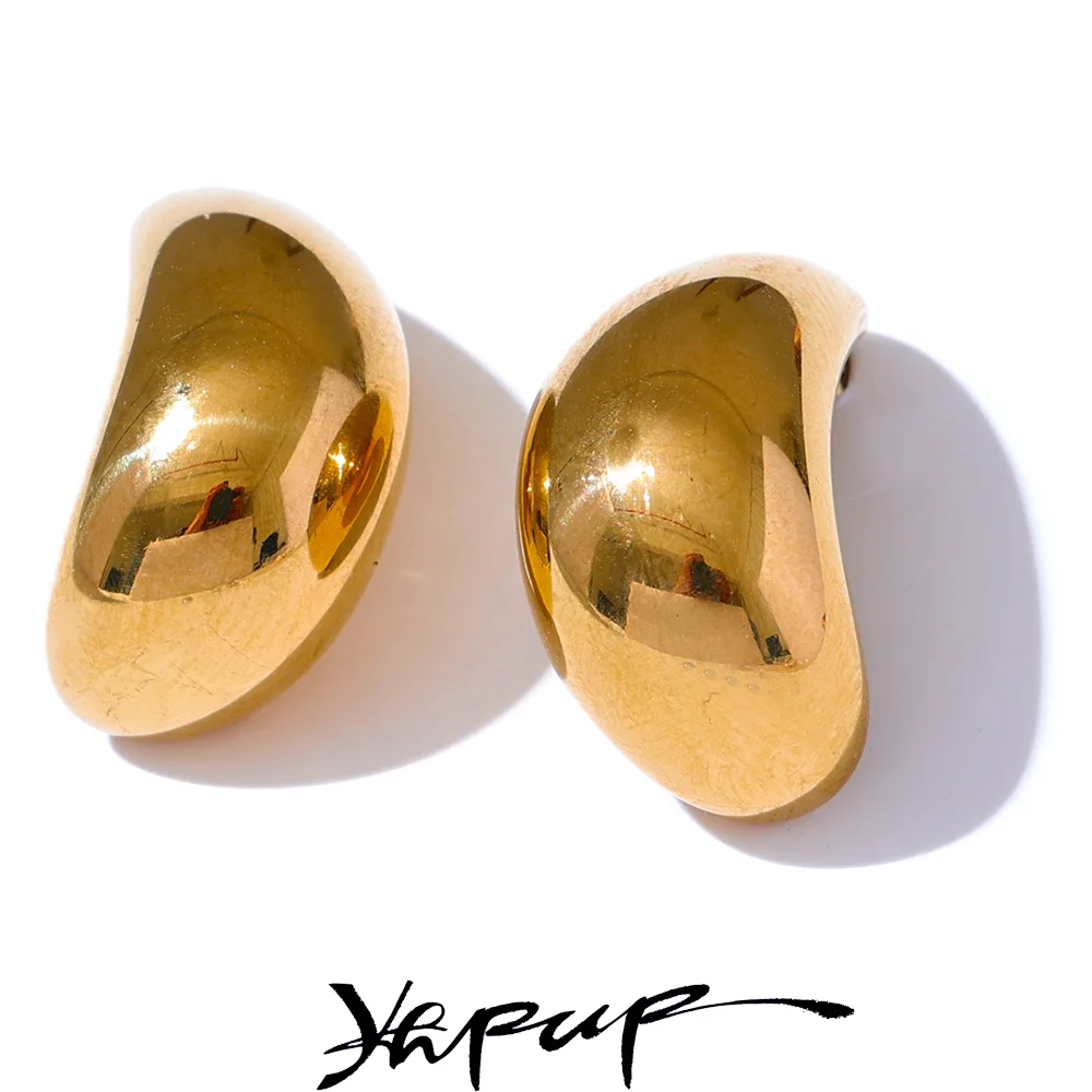 Yhpup Glatter Edelstahl-Metall-Ohrring, geometrisch, modisch, täglich, Textur-Charm, vergoldet, platinfarben plattiert, Schmuck, wasserdicht Image