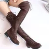 COOTELILI Oberschenkel Hohe Stiefel Lace-Up Frauen Schuhe Über Das Knie Stiefel Flache Lange Stiefel