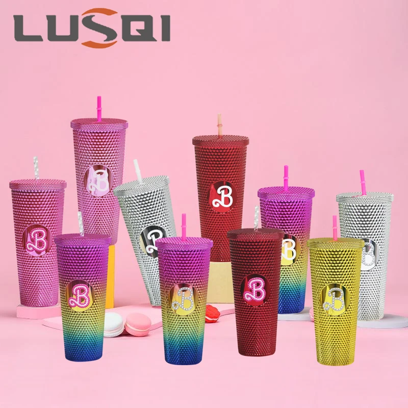 Lusqi Kreativität Wasser flasche Durian Tasse mit Stroh tragbare große Kapazität Tasse auslaufs ichere Kunststoff Kaffee Wasser flasche Image