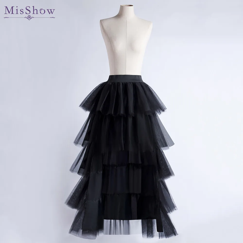 MisShow Gothic Hi-Lo Tüll Tutu Punk Layered Rüschen Stufenrock Frauen High Low Mesh Net Kostüm Party Prom Plissee Kleid Lang Image