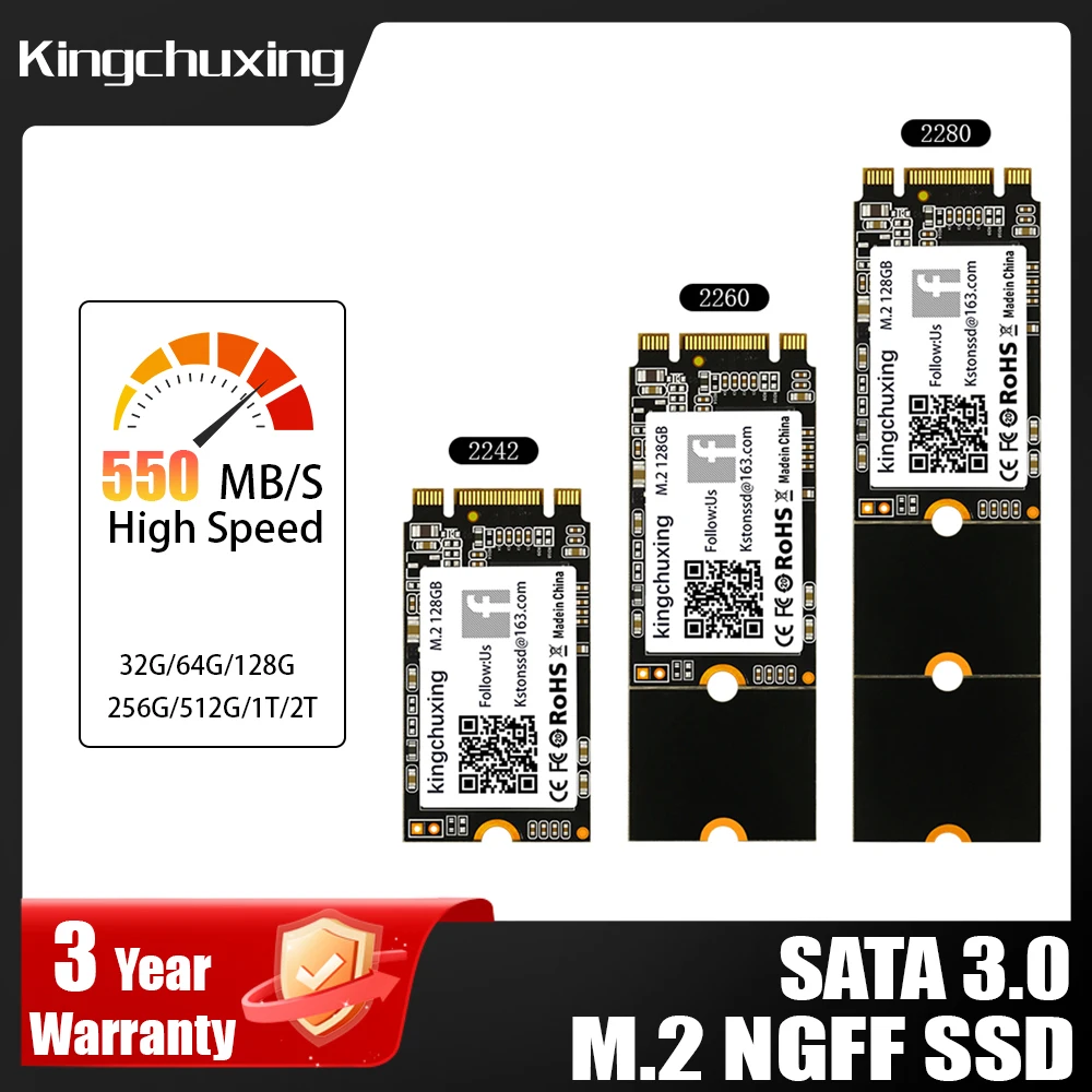 Kingchuxing M2 SSD 128 GB M.2 NGFF 2242 256 GB 512 GB HD SATA3 SSD NGFF 2280 1 TB 2 TB interne Solid-State-Laufwerke für Laptop-Desktop Image