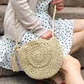 Rattan gewebte Frauen Stroh Umhängetasche kleine Clutch Geldbörse und Handtasche Sommer Strand