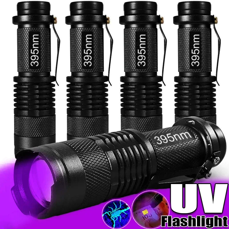 UV-Taschenlampe, 395 nm, Schwarzlicht-Taschenlampen, ultraviolett, zoombare Taschenlampen, UV-Lichtdetektor für Urinflecken von Haustieren Image