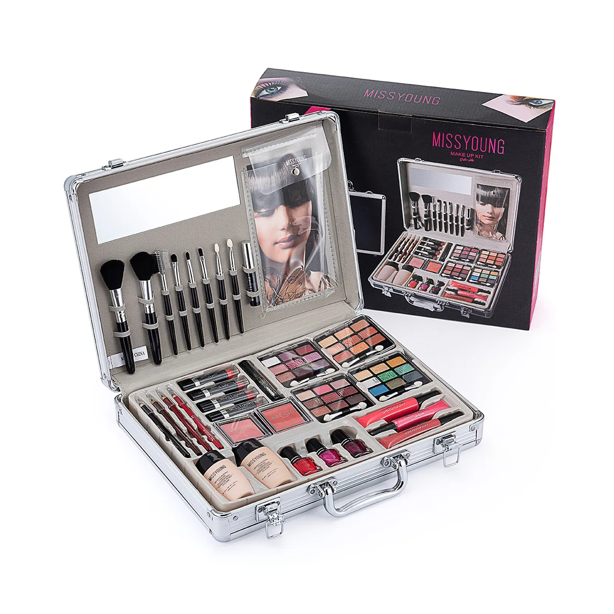 Make-up-Geschenkset für Frauen, komplettes Kit, Lidschatten, Lidschatten-Palette, Foundation, Lipgloss, Lipliner, Rouge-Pinsel, multifunktionales Make-up-Werkzeug Image