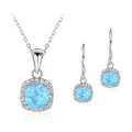 Luxus Zirkon Blau Imitation Feuer Opal Anhänger Halskette Mit Ohrringe Schmuck-Set Für Frauen