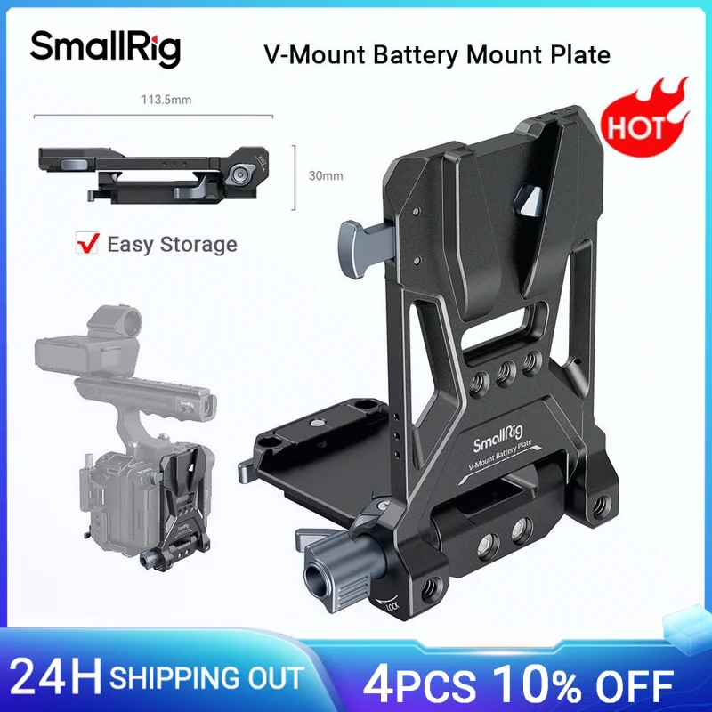 SmallRig V-Mount-Batterieplatte, V-Lock-Batterie-Montageplatte mit 1/4"-20 und 3/8"-16 Gewindelöchern für DSLR-Kamera, Stativ 4505 Image