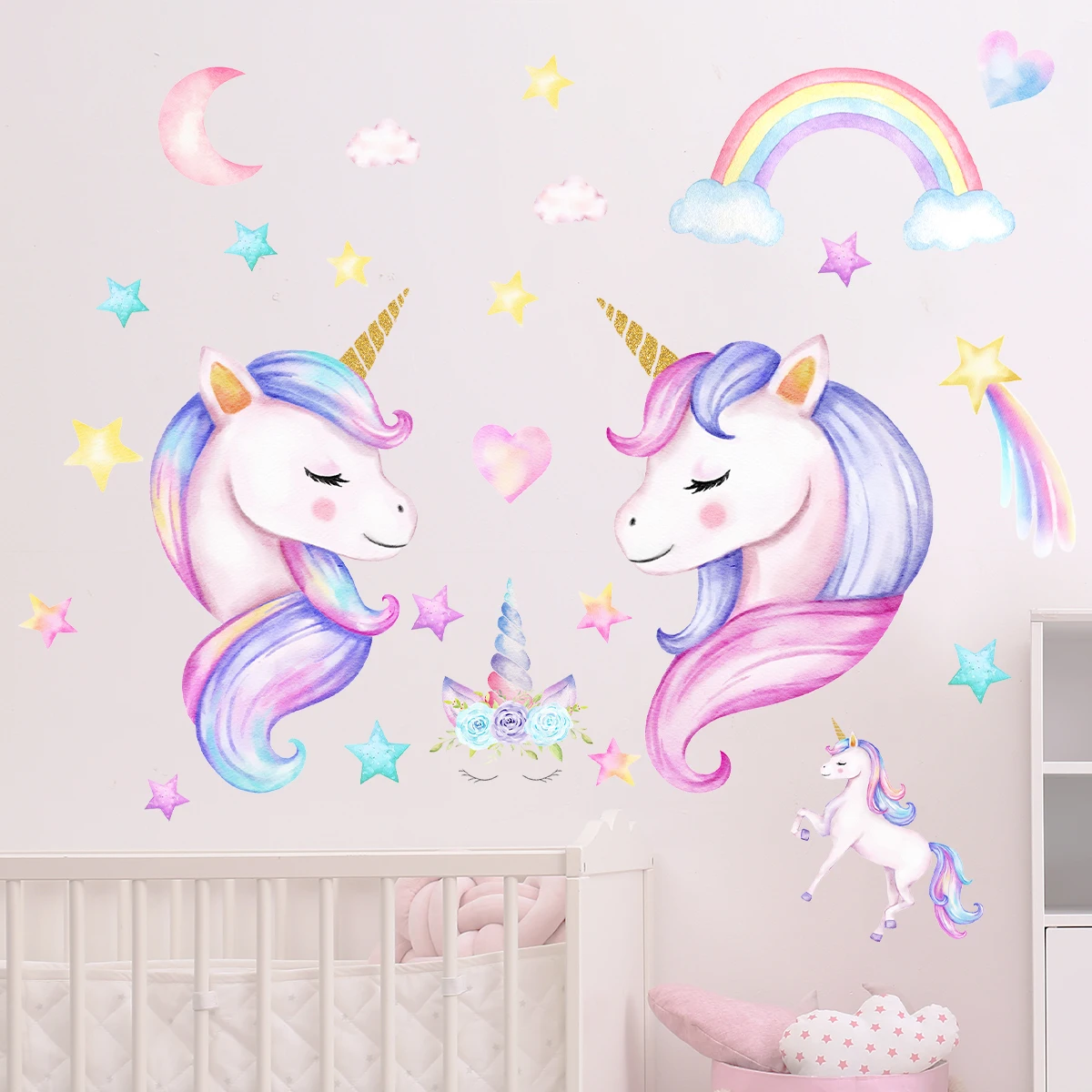 Cartoon Stern Regenbogen Einhorn Wandaufkleber für Kinderzimmer Dekor Kinder Baby Zimmer Schlafzimmer Kinderzimmer Home Dekoration Wandtattoos