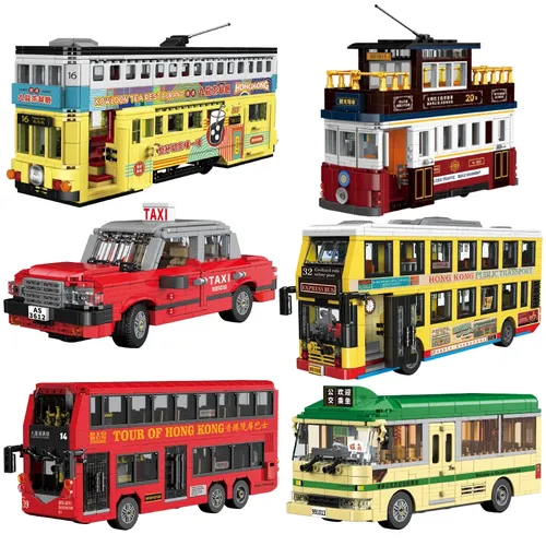 Klassische Hong Kong Stil Doppeldecker Bus Retro Modell Baustein Moc Stadt Auto Spielzeug Taxi