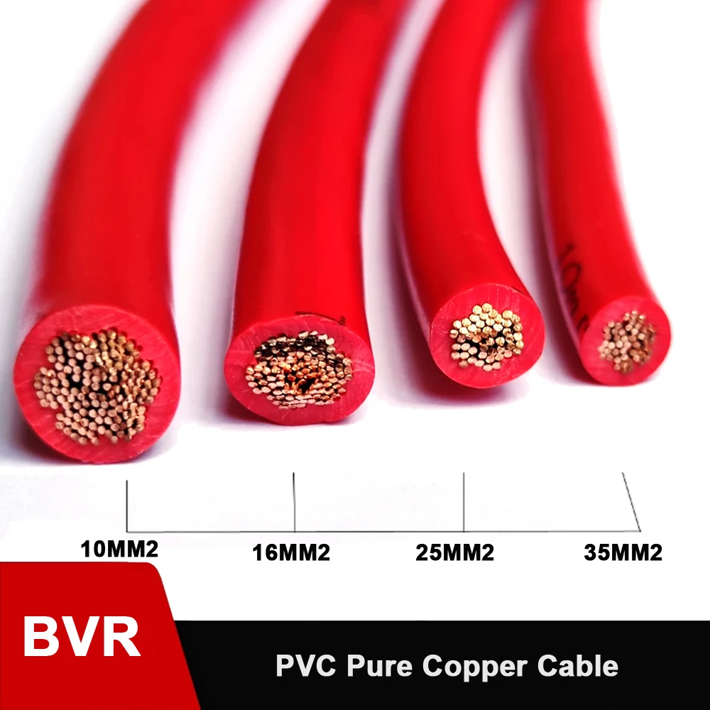 BVR Kupfer-PVC-Vollkerndrähte, 10 16 25 35 mm2, Rot, Schwarz, reine elektrische Kabel, 220 V, feuerfester Stromkabel Image