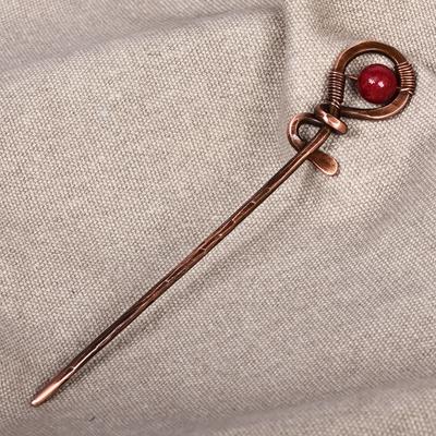 'Antique-Finished Classic Carnelian and Copper Hairpin'