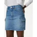 M&S Womens Denim Mini Cargo Skirt - 6 - Medium Indigo, Medium Indigo,Light Indigo