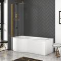 Abacus 1600 x 850mm Left Hand Curved P-Shaped Shower Bath tub with Front, End Panel & Brushed Brass Screen