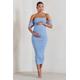 Plus One | Powder Blue Maternity Ruched Bardot Midi Dress