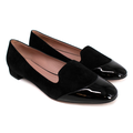 Giorgio Armani Black Suede Flats with Patent-leather Cap-toe Size 39.5