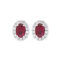 18ct White Gold Ruby Diamond Oval Cluster Stud Earrings