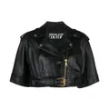 Versace Jeans Couture, Jackets, female, Black, 2Xs, Black Leather Jacket with Gold-Tone Hardware