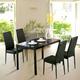 1.4M Black Glass Dining Table with Set of 4 Faux Leather Dining Chairs