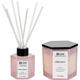 Set of Scented Candle and Fragrance Stick Diffuser 100% Soy Wax Cotton Wick Glass Fruity Bergamot Classy Tint - Pink