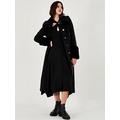 Monsoon Felicity Faux Fur Trim Belted Wool Coat - Black, Black, Size 8, Women