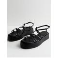 New Look Black Multi Strap Flatform Sandals, Black, Size 6, Women