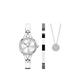 Sekonda Gift Set Womens 24mm Analogue Watch with Stone Set Silver Dial, Silver Alloy Semi-Bangle Bracelet, Matching Stone Set Pendant and Bangle, Silver, Women