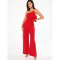 Quiz Red One Shoulder Frill Palazzo Jumpsuit, Red, Size 12, Women