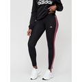 adidas Sportswear Womens 3 Stripe Leggings - Black/Pink, Black/Pink, Size Xl, Women